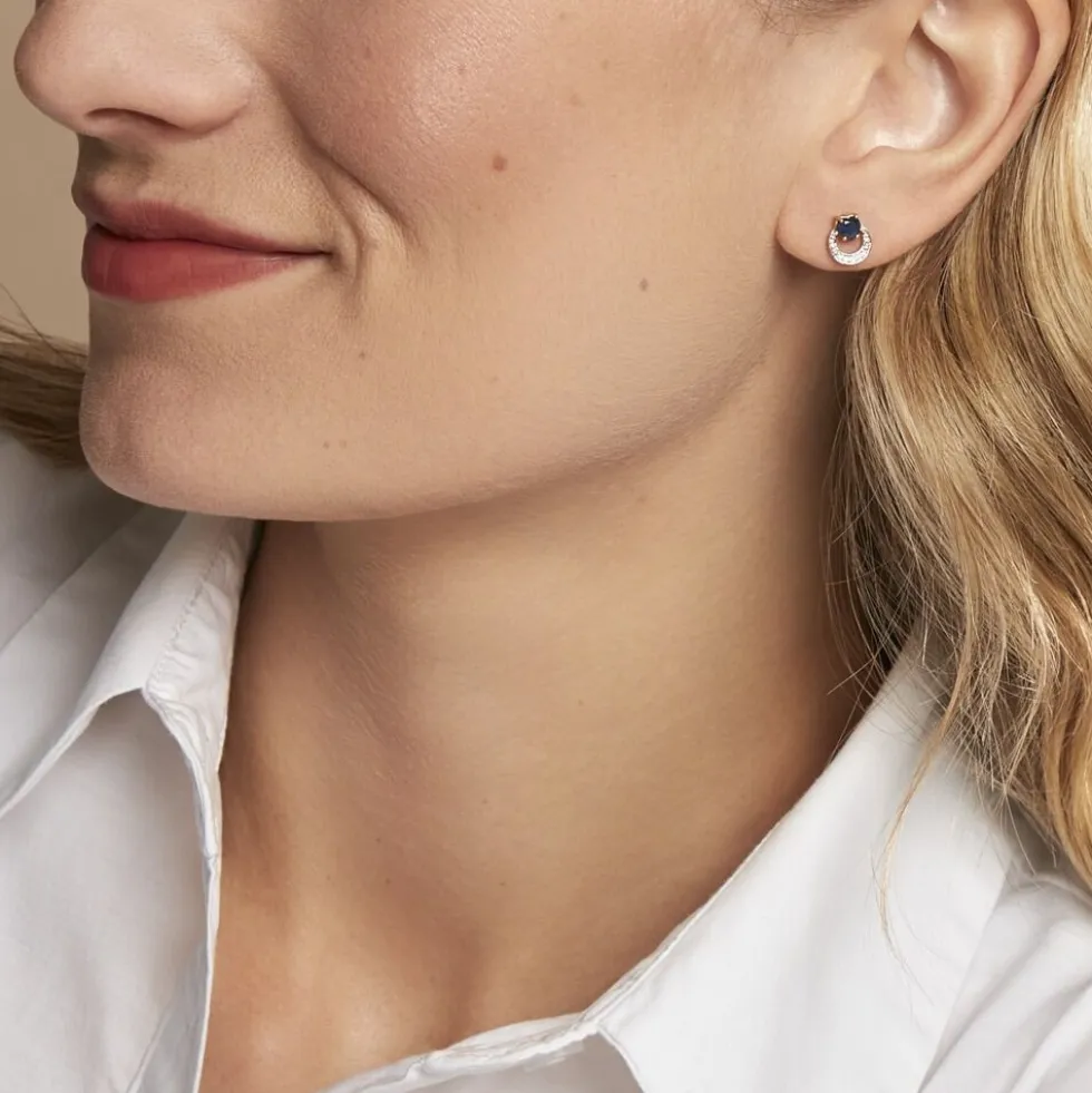 Boucles D'oreilles Puces Ambrosine Or Jaune Saphir Diamant