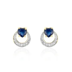Boucles D'oreilles Puces Ambrosine Or Jaune Saphir Diamant