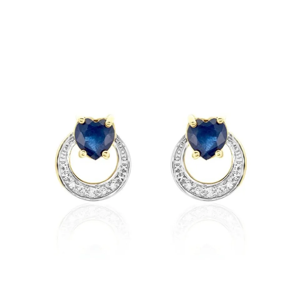 Boucles D'oreilles Puces Ambrosine Or Jaune Saphir Diamant