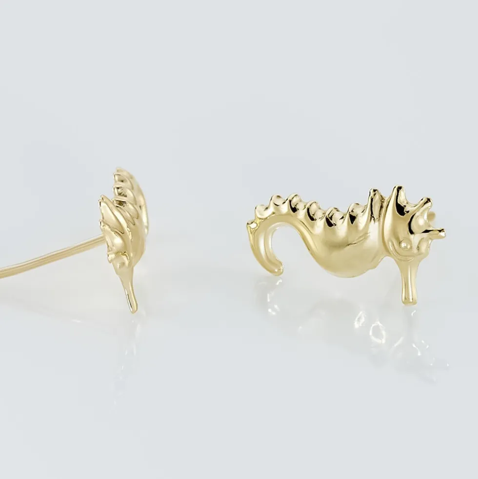 Boucles D'oreilles Puces Ambrosie Hippocampe Or Jaune