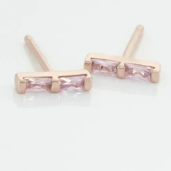 Boucles D'oreilles Puces Andrew Argent Rose Oxyde De Zirconium Rose