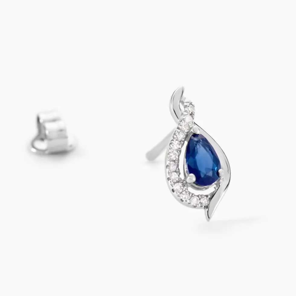 Boucles D'oreilles Puces Angelika Or Blanc Saphir Et Diamant