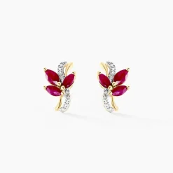 Boucles D'oreilles Puces Angie Or Jaune Rubis Diamant
