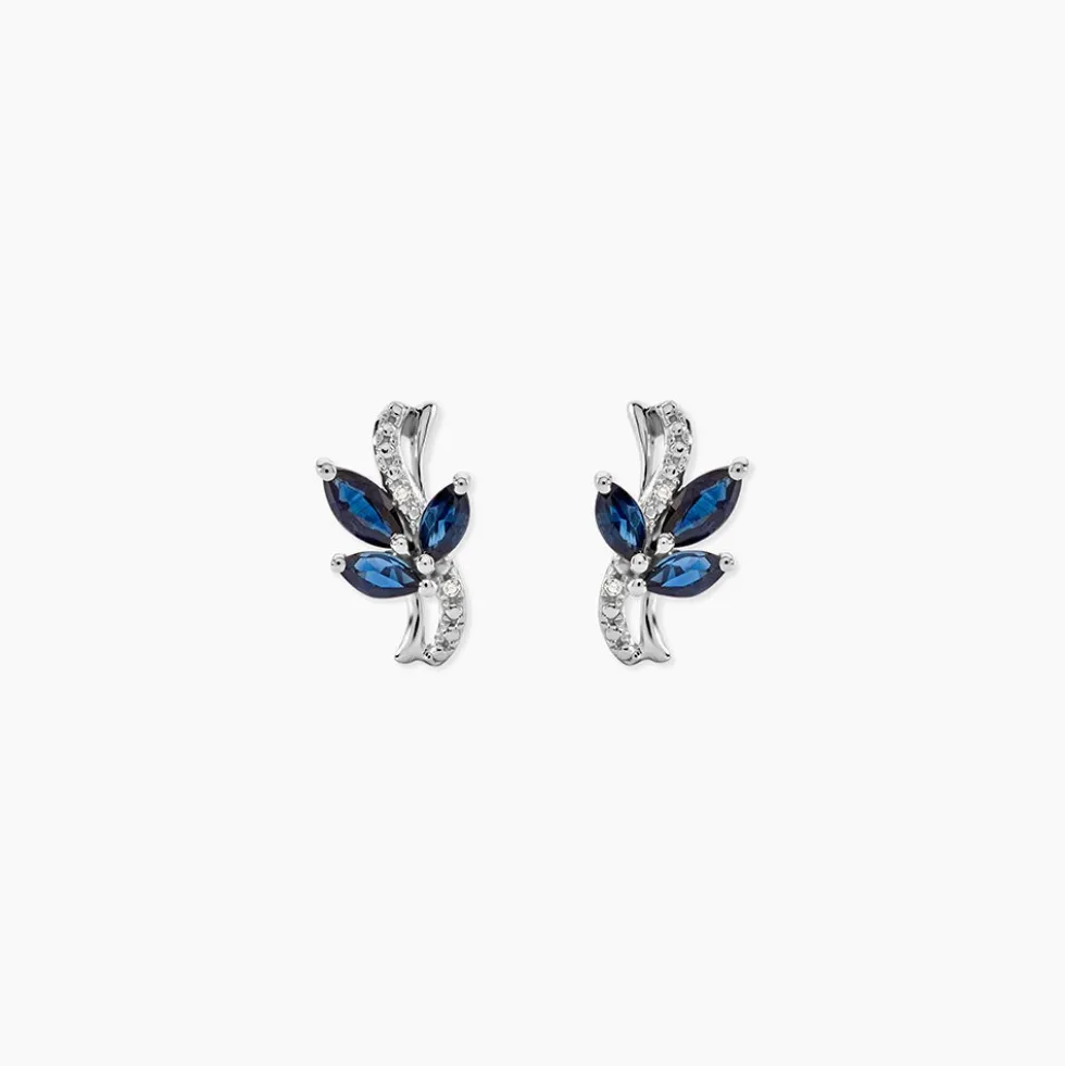 Boucles D'oreilles Puces Angie Or Blanc Saphir Et Diamant