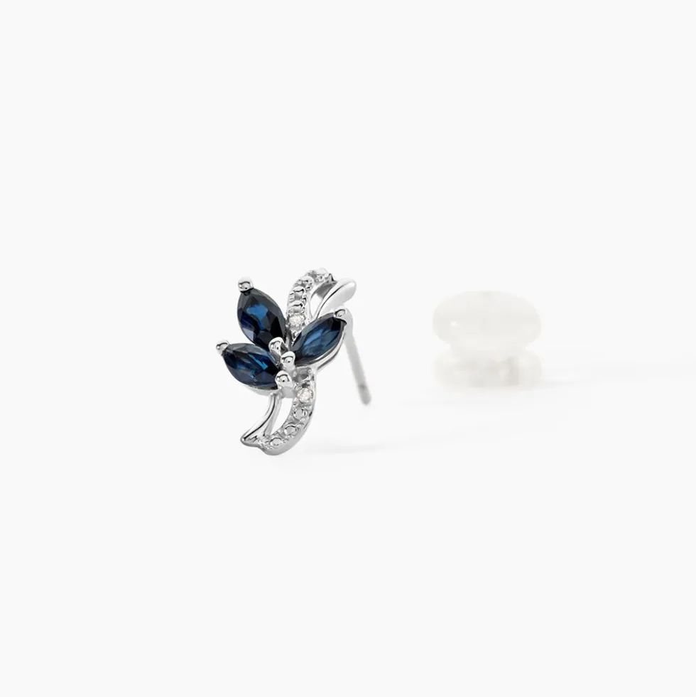Boucles D'oreilles Puces Angie Or Blanc Saphir Et Diamant