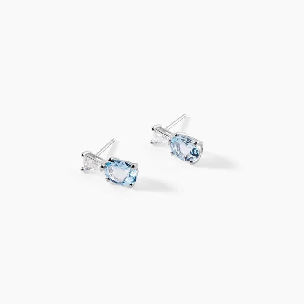Boucles D'oreilles Puces Annchen Or Blanc Topaze Et Oxyde De Zirconium