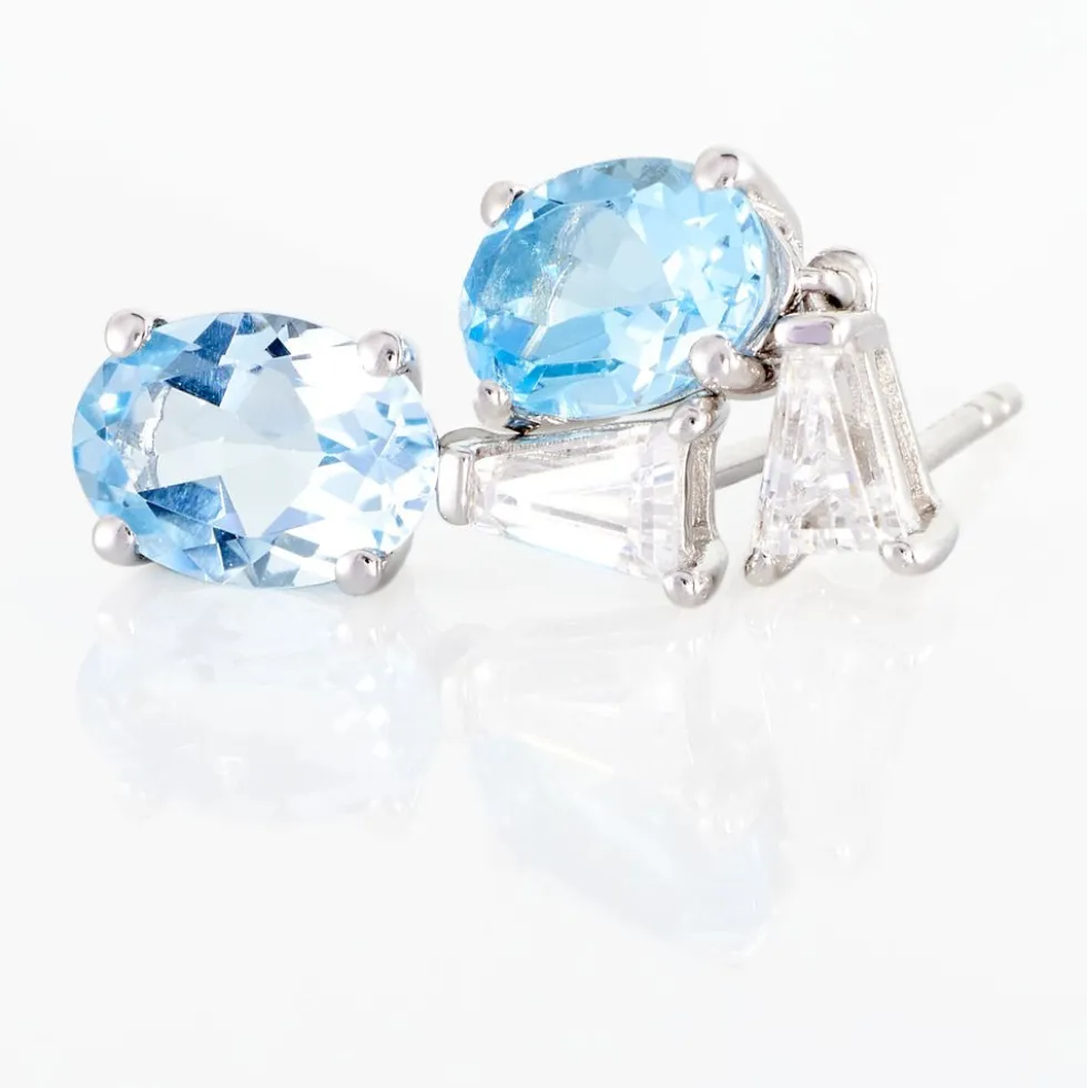 Boucles D'oreilles Puces Annchen Or Blanc Topaze Et Oxyde De Zirconium