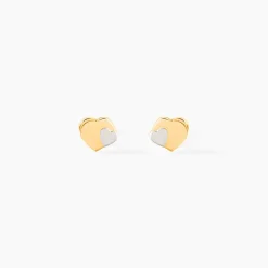Boucles D'oreilles Puces Anne-maudae Double Coeurs Or Bicolore