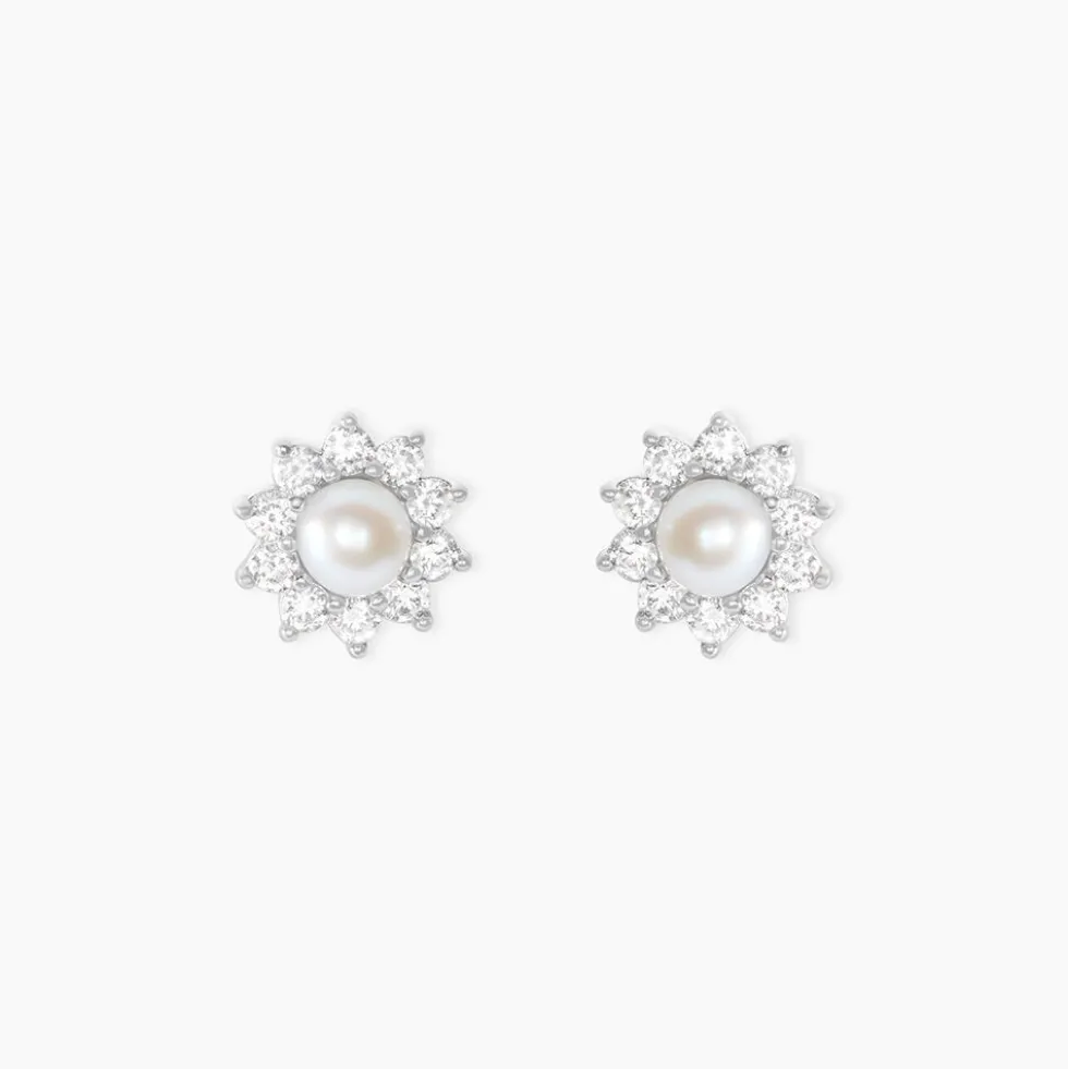 Boucles D'oreilles Puces Argent Blanc Cheri Perle De Culture Oxydes