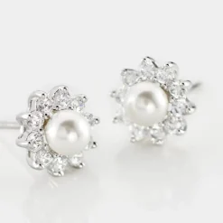 Boucles D'oreilles Puces Argent Blanc Cheri Perle De Culture Oxydes