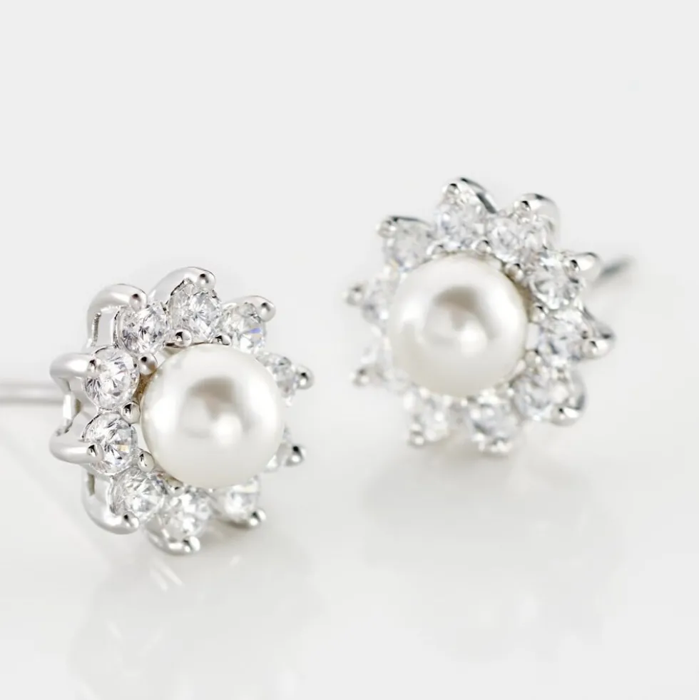 Boucles D'oreilles Puces Argent Blanc Cheri Perle De Culture Oxydes