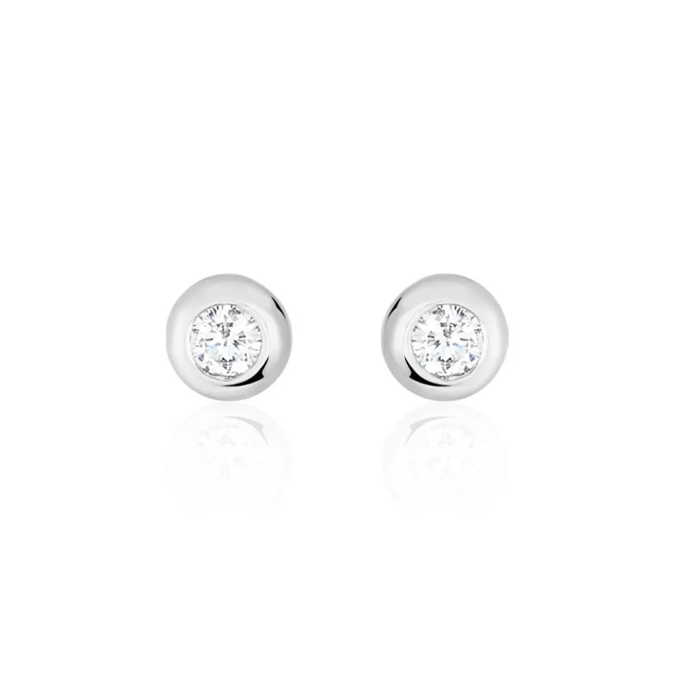 Boucles D'oreilles Puces Argent Blanc Laureano Oxyde De Zirconium
