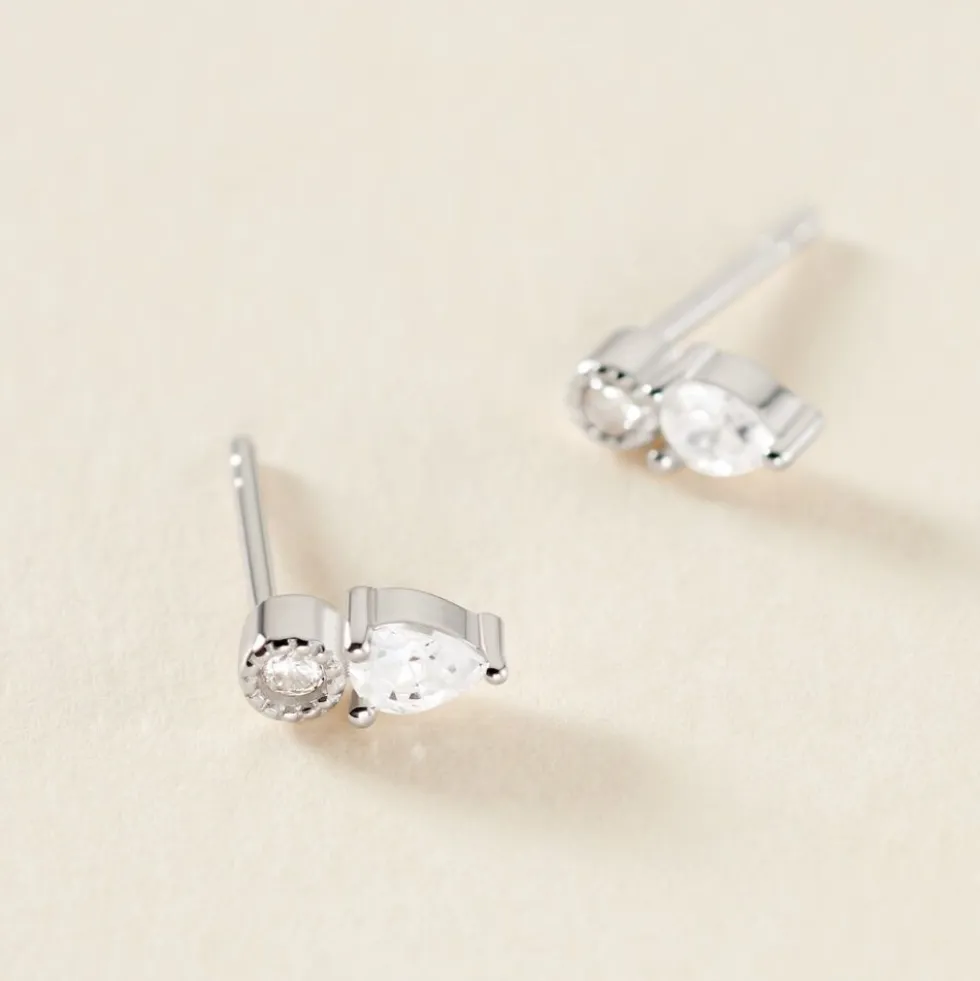 Boucles D'oreilles Puces Argent Blanc Delya Oxyde De Zirconium