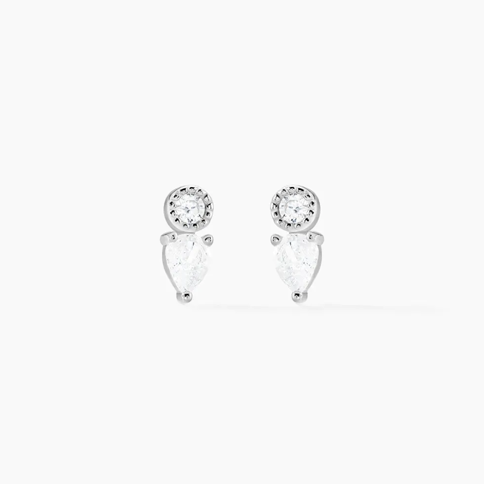 Boucles D'oreilles Puces Argent Blanc Delya Oxyde De Zirconium