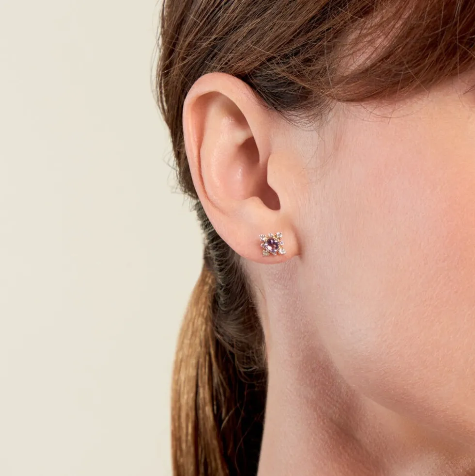 Boucles D'oreilles Puces Astrithr Or Jaune Améthyste Oxydes