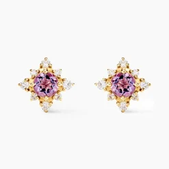 Boucles D'oreilles Puces Astrithr Or Jaune Améthyste Oxydes