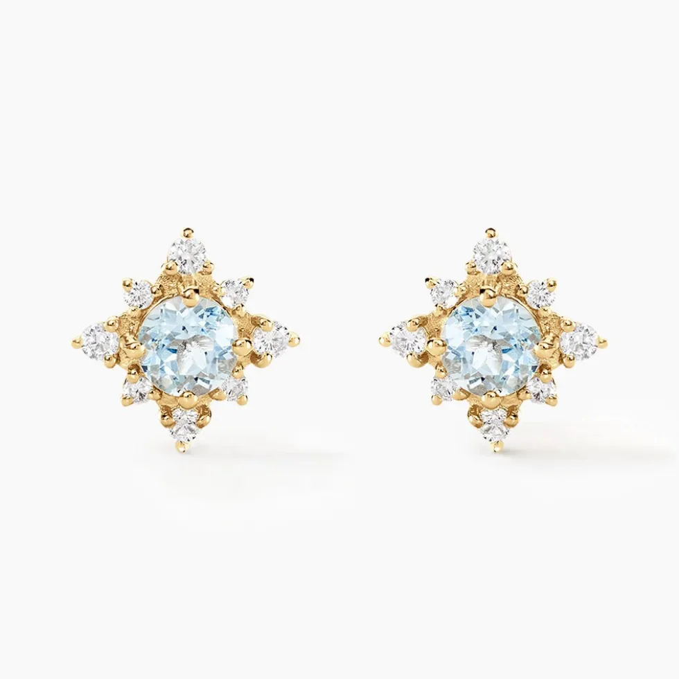 Boucles D'oreilles Puces Astrithr Or Jaune Topaze Oxyde De Zirconium