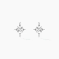 Boucles D'oreilles Puces Astre Precieux Argent Blanc Oxyde