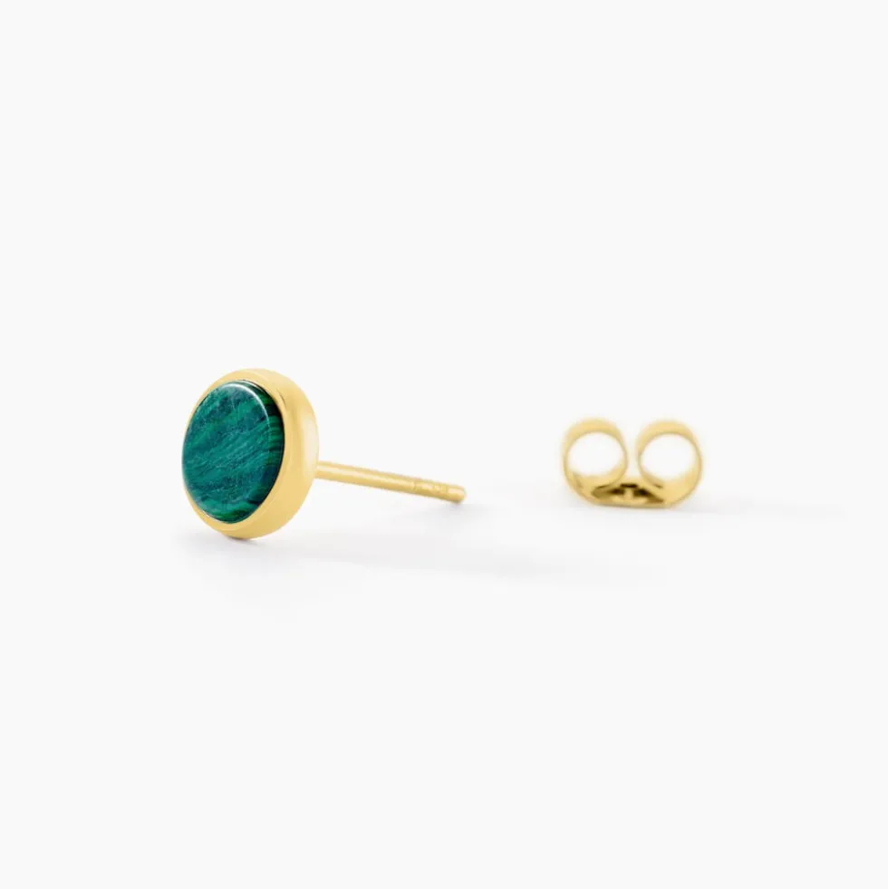 Boucles D'oreilles Puces Athena Acier Doré Malachite