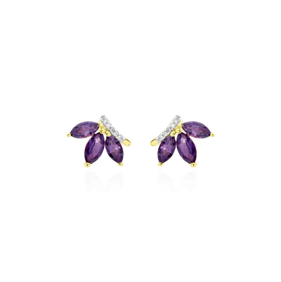 Boucles D'oreilles Puces Augustina Or Jaune Amethyste Oxyde
