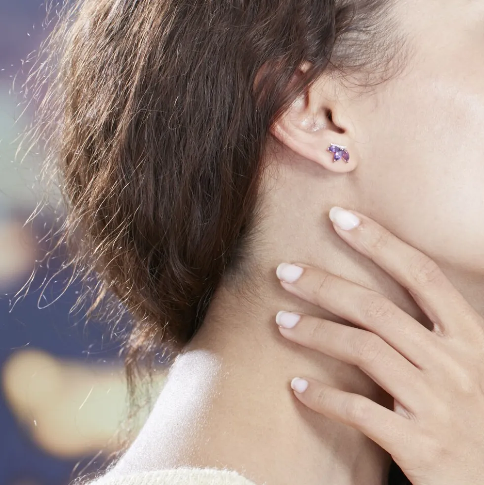 Boucles D'oreilles Puces Augustina Or Jaune Amethyste Oxyde