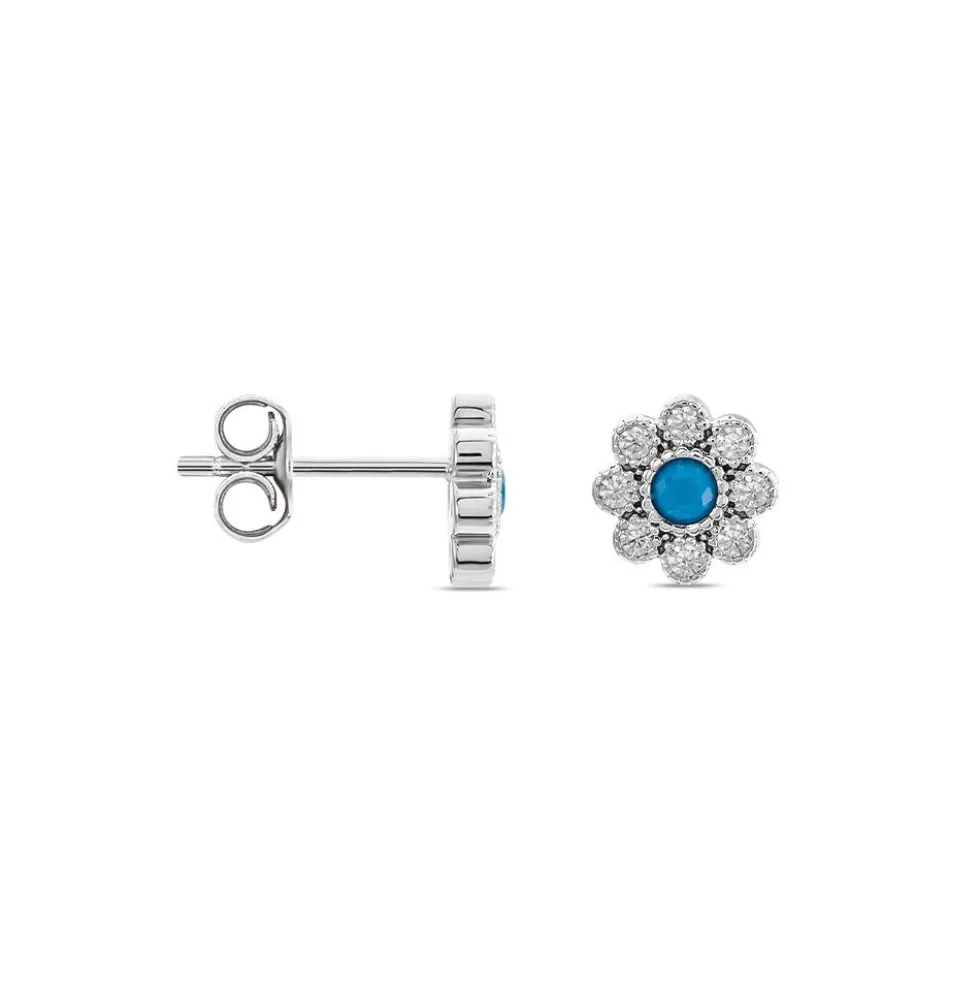 Boucles D'oreilles Puces Aurel Argent Blanc Turquoise Oxyde