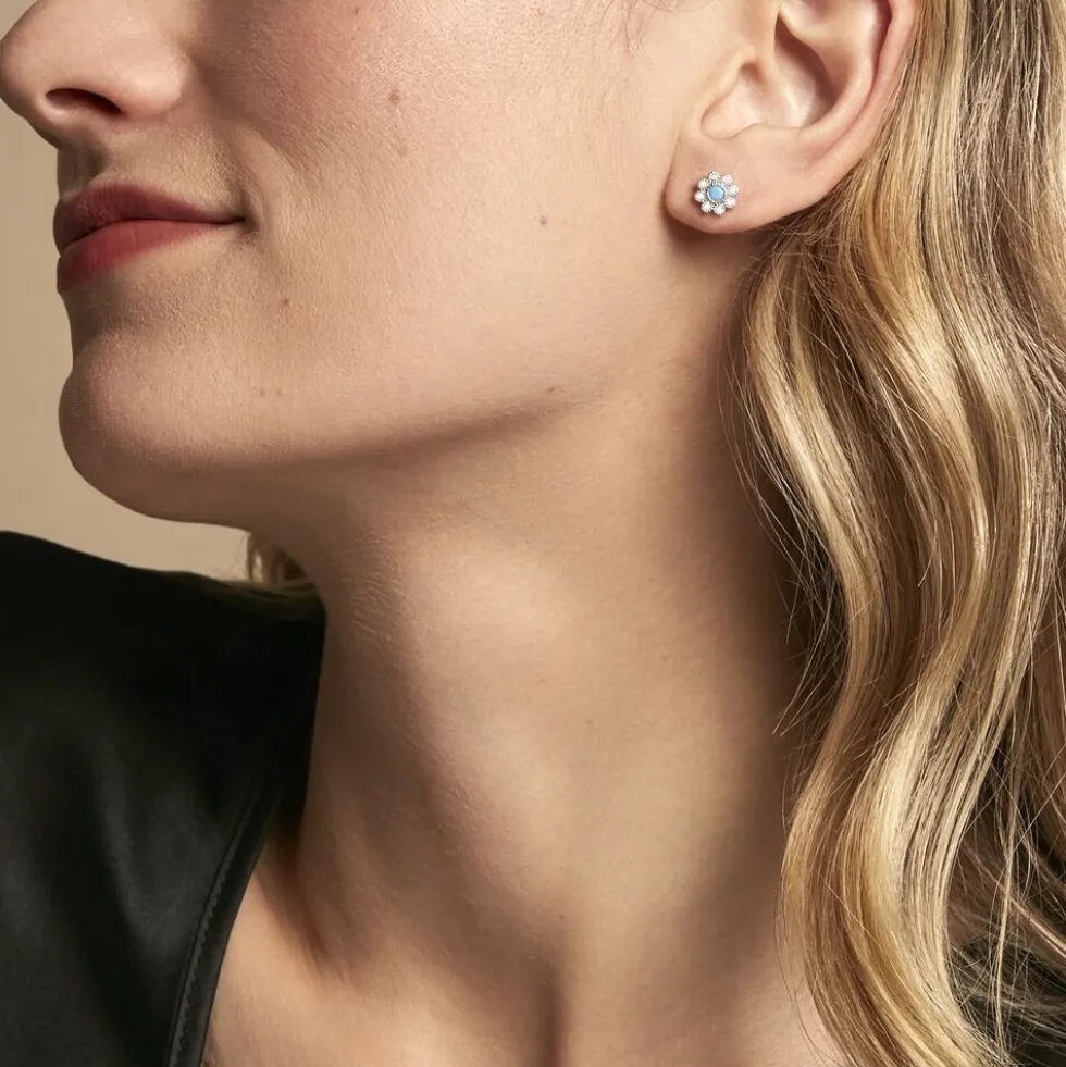 Boucles D'oreilles Puces Aurel Argent Blanc Turquoise Oxyde