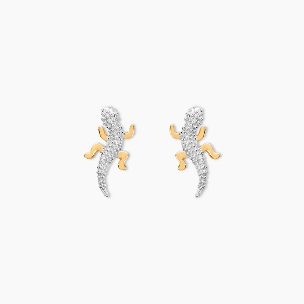 Boucles D'oreilles Puces Azzedine Salamandre Or Bicolore