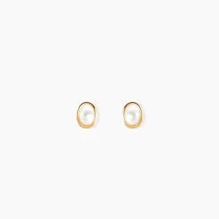Boucles D'oreilles Puces Bastina Or Jaune Perle De Culture