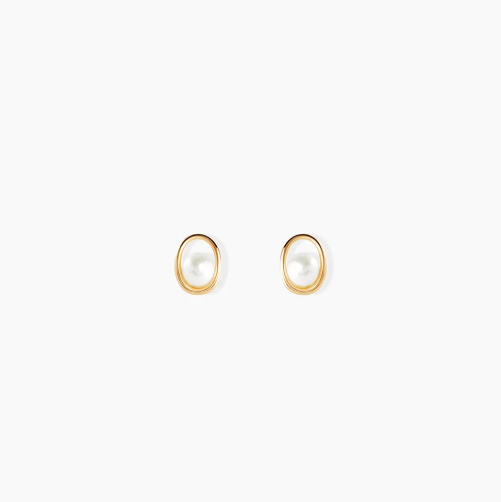Boucles D'oreilles Puces Bastina Or Jaune Perle De Culture