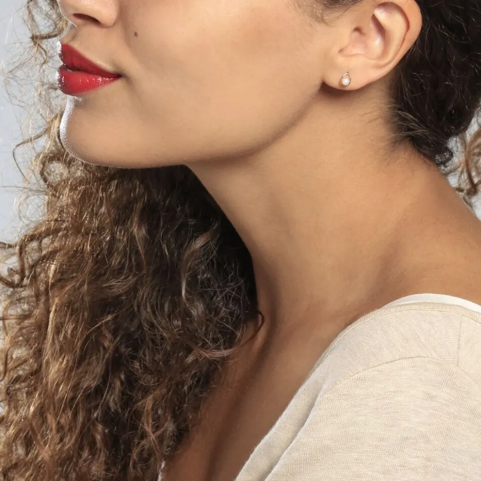 Boucles D'oreilles Puces Bastina Or Jaune Perle De Culture
