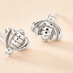 Boucles D'oreilles Puces Bee Argent Blanc