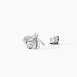 Boucles D'oreilles Puces Bee Argent Blanc