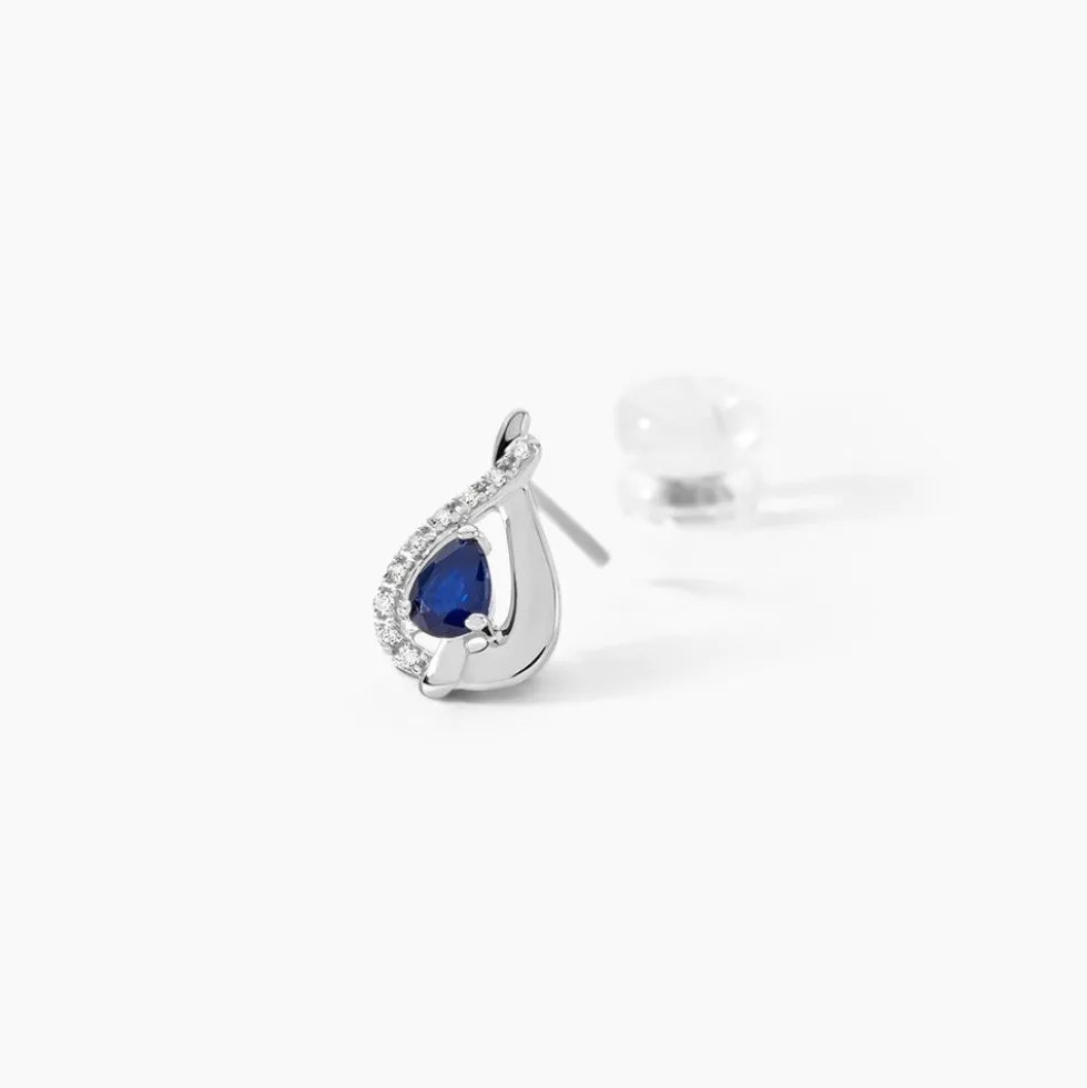 Boucles D'oreilles Puces Boucla Or Blanc Saphir Et Diamant