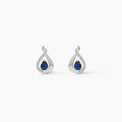 Boucles D'oreilles Puces Boucla Or Blanc Saphir Et Diamant