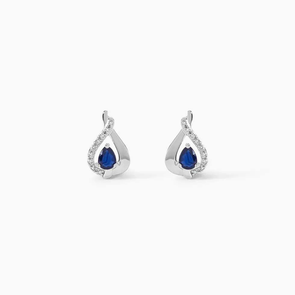 Boucles D'oreilles Puces Boucla Or Blanc Saphir Et Diamant