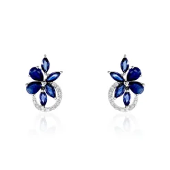 Boucles D'oreilles Puces Bouquet Or Blanc Saphir Et Diamant
