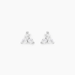 Boucles D'oreilles Puces Cassy Fleur Or Blanc Oxyde De Zirconium