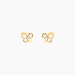 Boucles D'oreilles Puces Cathy Fleur Or Jaune Oxyde De Zirconium