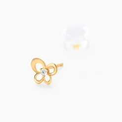 Boucles D'oreilles Puces Cathy Fleur Or Jaune Oxyde De Zirconium