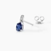 Boucles D'oreilles Puces Charmante Or Blanc Saphir Et Diamant