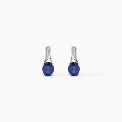 Boucles D'oreilles Puces Charmante Or Blanc Saphir Et Diamant