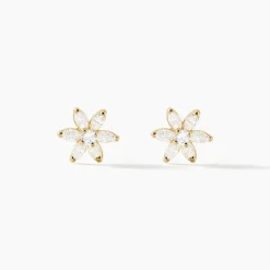 Boucles D'oreilles Puces Clea Fleur Or Jaune Oxyde De Zirconium