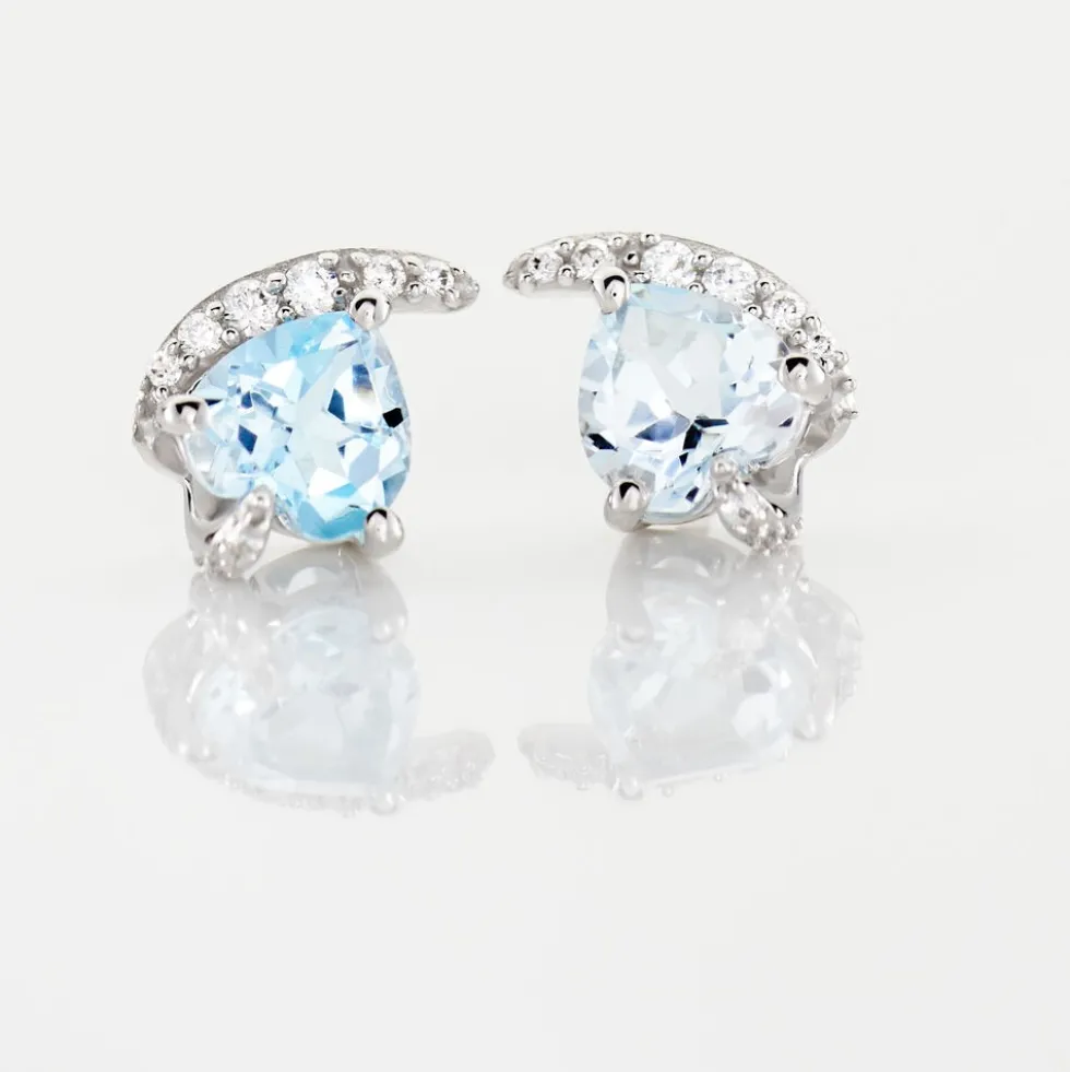 Boucles D'oreilles Puces Coeur In Love Or Blanc Topaze Et Oxyde