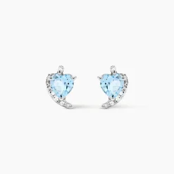 Boucles D'oreilles Puces Coeur In Love Or Blanc Topaze Et Oxyde