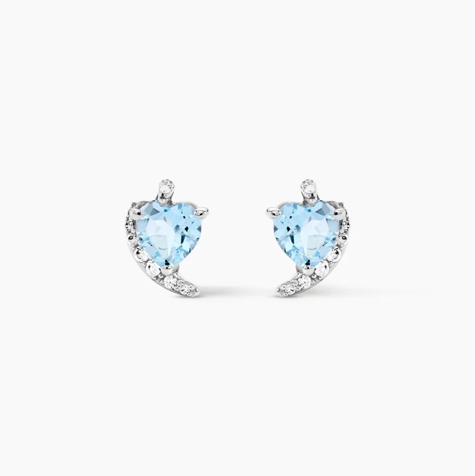 Boucles D'oreilles Puces Coeur In Love Or Blanc Topaze Et Oxyde