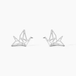 Boucles D'oreilles Puces Colombe Argent Blanc