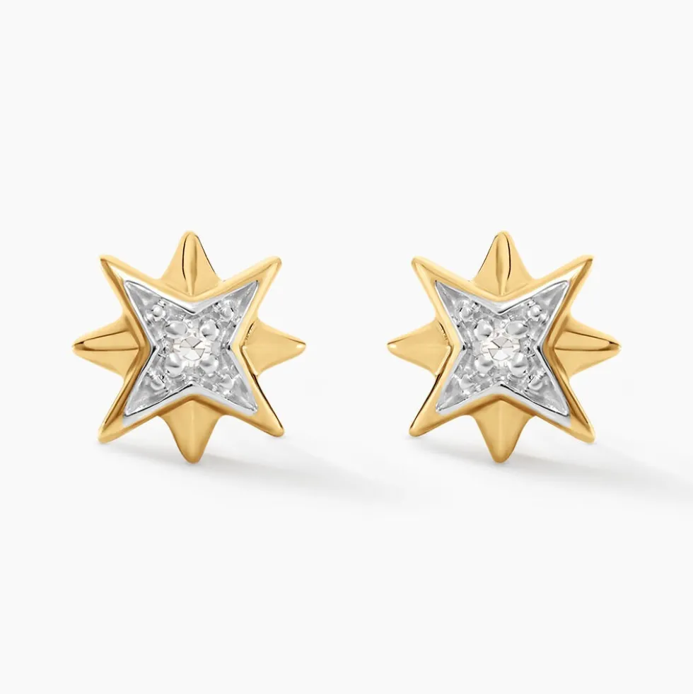 Boucles D'oreilles Puces Confucius Or Jaune Diamant