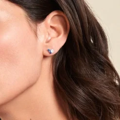 Boucles D'oreilles Puces Doja Argent Blanc Verre Spinelle