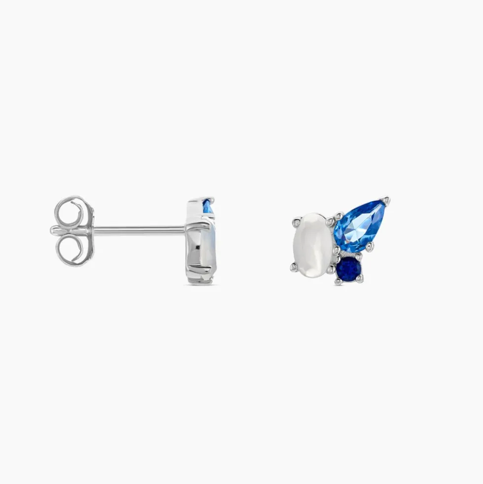 Boucles D'oreilles Puces Doja Argent Blanc Verre Spinelle